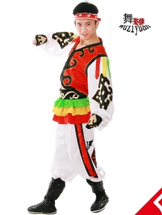 男紅蒙男款少數(shù)民族蒙古族舞蹈演出表演舞臺服白紅