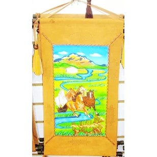 內蒙古民族工藝品禮品草原風情飾品蘇魯錠卷軸皮畫草原駿馬 包郵