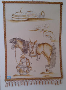 蒙古大氈畫 快樂的牧馬人 特價(jià)45元 購(gòu)物滿100元送蒙古錢幣