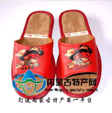 真皮拖鞋 婚慶用品 婚房布置手繪喜慶羊皮居家拖鞋