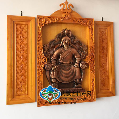 木質成吉思汗像,手工木質成吉思汗像