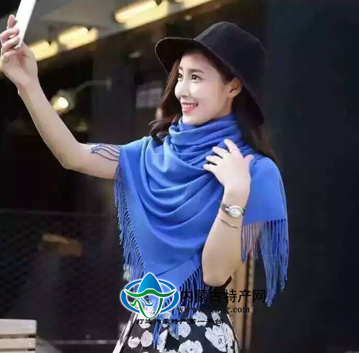 藍色鄂爾多斯羊絨圍巾
